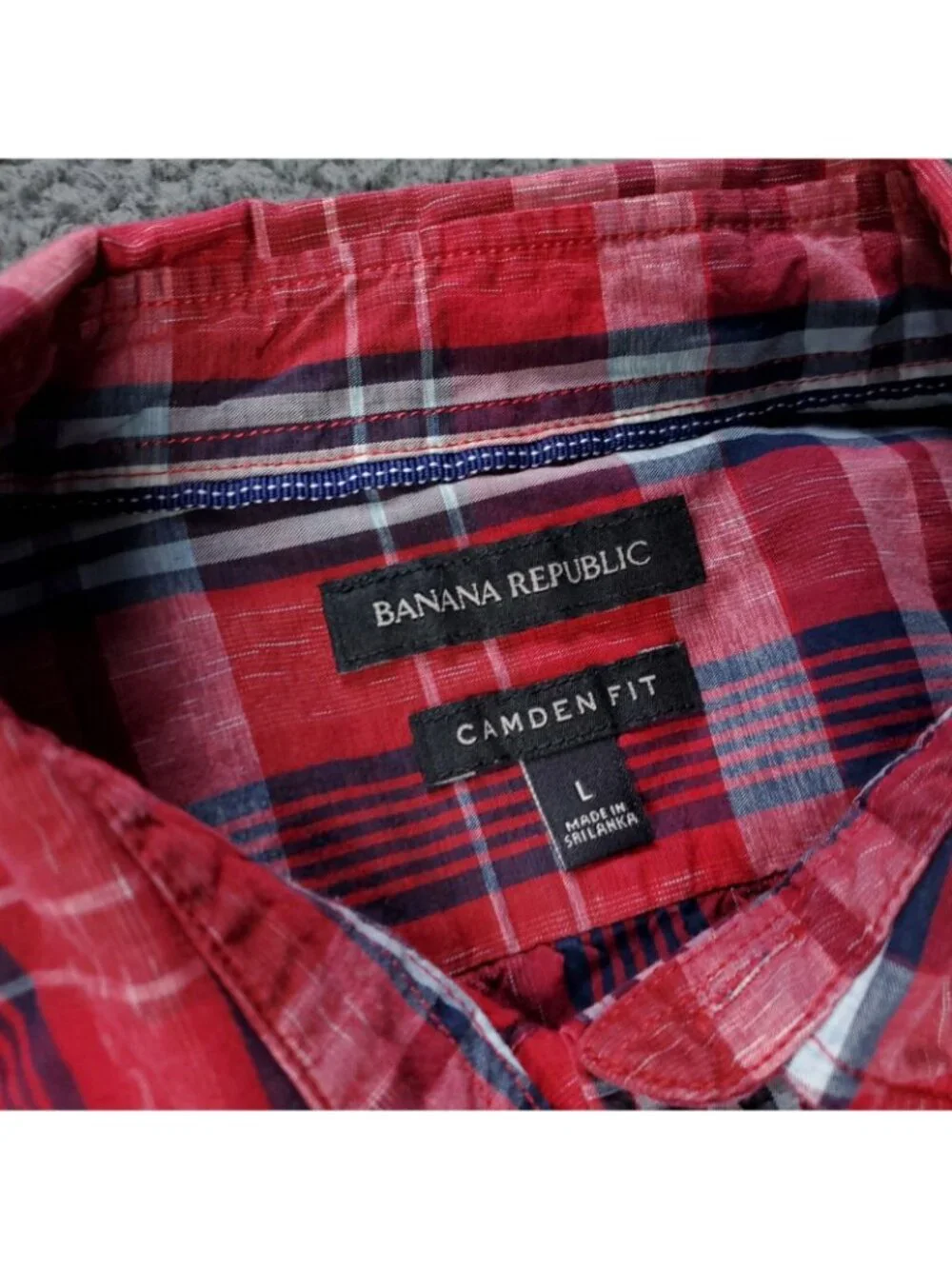 Banana Republic Shirt Mens L Large Red Long Sleeve Camden Fit Plaid Button